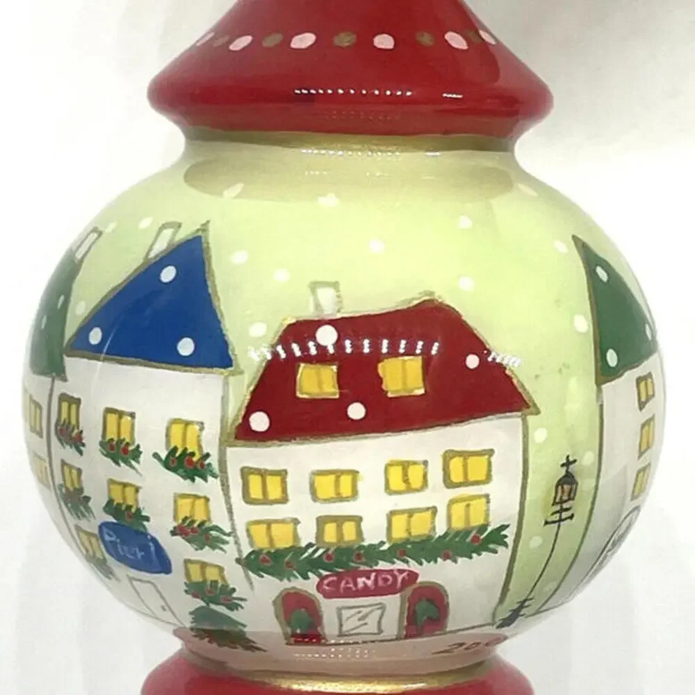 PIER 1 Reverse Painted Li Bien Glass Christmas Ornament Village Top 2009 in Box‎